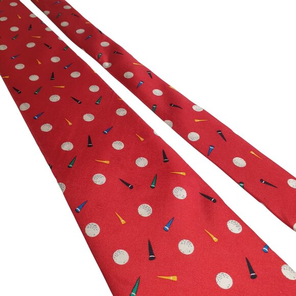 Vintage Alynn Necktie Red Golf Balls Tees Pattern 100 Silk Men Neckwear Dad Gift - Picture 2 of 6